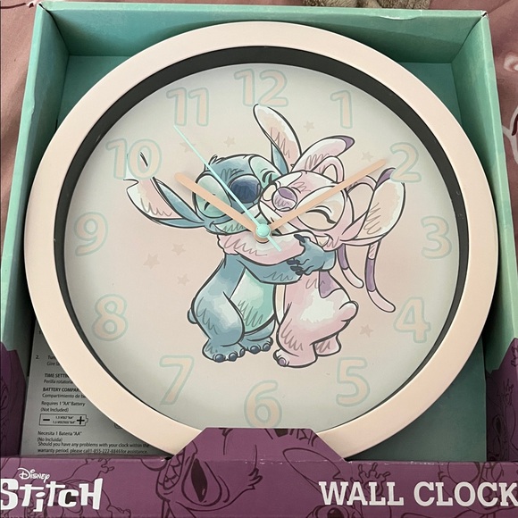 Disney Stitch and Angel Wall Clock - Pink and Blue - Picture 1 of 2